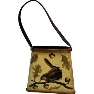 Vintage Wooden Hand Painted Bird Purse Bag CottageCore Boho Acorns Nature Tree